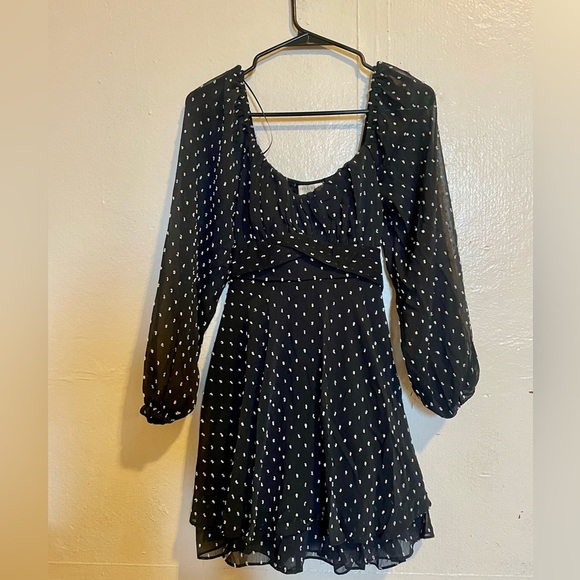 THIRTY/THIRTY LA Womens Fit & Flare Mini Long Sleeve Polka Dot Black Dress - Picture 5 of 10